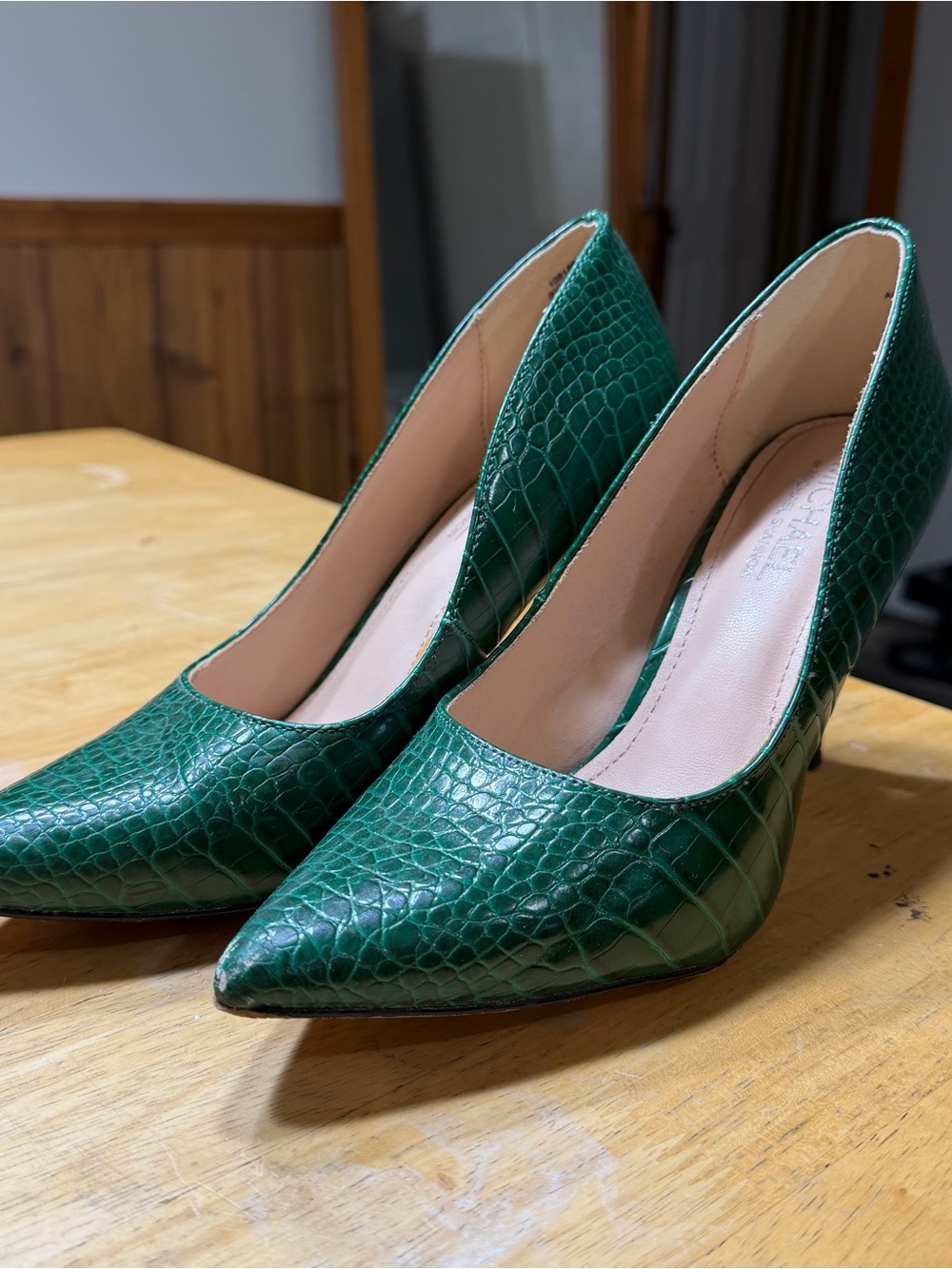 MICHAEL Michael Kors Emerald Croc-Embossed Pointed-Toe Pumps
